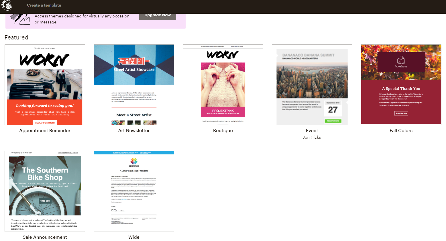 Screenshot of MailChimp's Colorful Templates